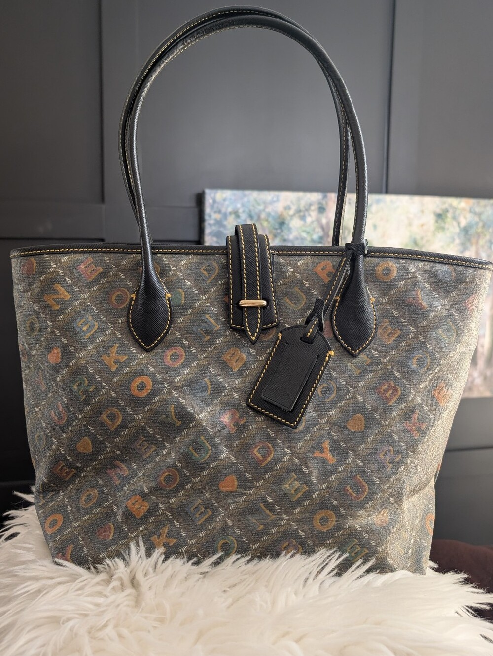 Dooney & Bourke multicolored letter and logo print canvas tote